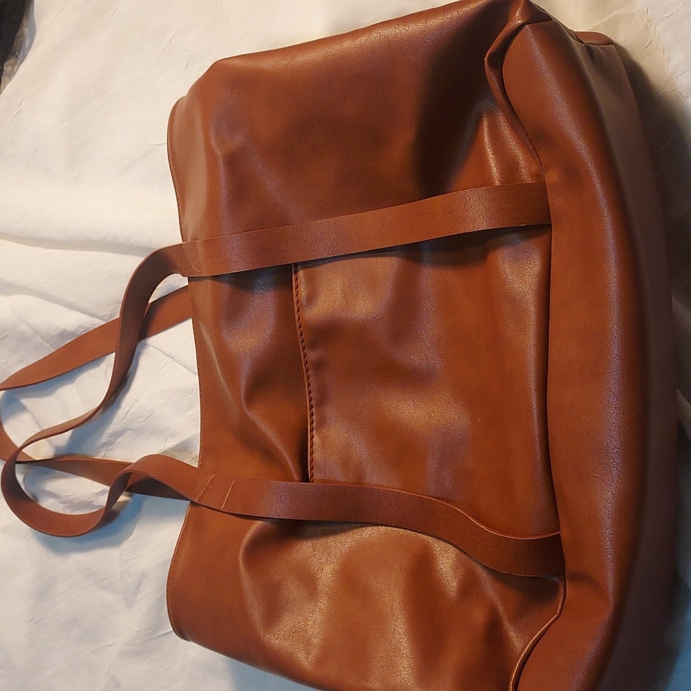 Universal Thread Camel Tan Faux Leather Large Tote Bag Travel Bag Purse